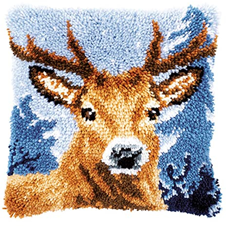 Knüpf Sets Knüpfkissen Zum Selber Knüpfen Knüpfteppiche DIY Hirsch Muster Kissen Kissenbezug Kreuzstich Latch Hook Kit Handwerk Handarbeiten Erwachsene Kinder Kunsthandwerk ,43*43cm/16.9*16.9 in