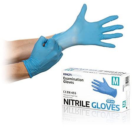 KINGFA 100 Stück Einweg-Handschuhe aus Nitril, puderfrei (100, M)