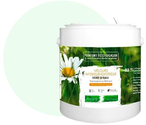 BOX DECO COULEURS Vernice naturale ecologica per interni esterni effetto velluto Natura - 2,5 l/33 m² [classe energetica A+], verde acqua, 2,5