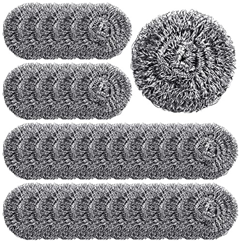 Yinkin 100 Pieces Stainless Steel Scrubber Bulk Steel Wool Scrubber Metal Sponge Wire Scouring Pad Heavy Duty Clean Dish Pot Pan and Oven for Kitchen, Bathrooms, and More