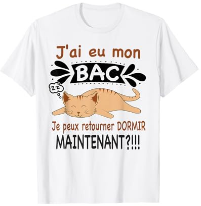 Baccalauréat 2026 Cadeau félicitation BAC Chat Chaton Dormir T-Shirt
