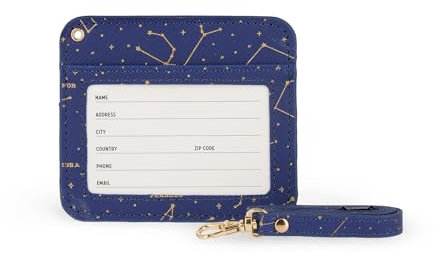 Legami - Badge Holder with Lobster Clasp, Card Holder with Security Clip Closure, 1 Transparent Window, PU Leather Card Pockets, Size 10.5 x 9 cm, Stars Theme