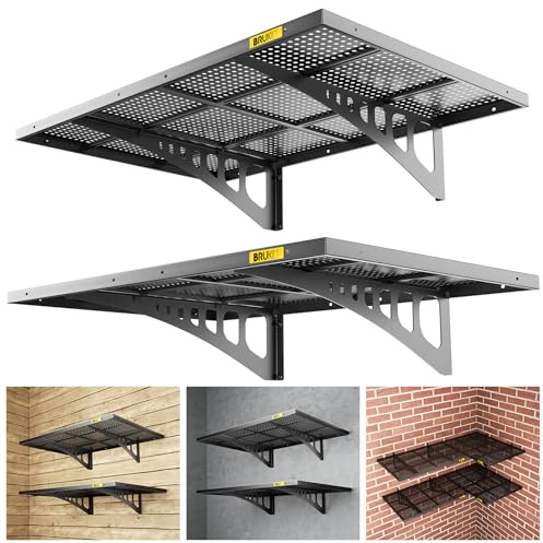 Brukid 2Pack 2x3ft Adjustable Metal Garage Wall Shelving Heavy Duty Garage Storage Shelf Wall Mounted Black