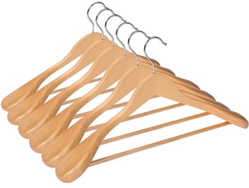 ABHENG Appendiabiti in legno, set di 6 rucce per Completi, gancio girevole di 360°, per giacche, camicie, abiti, cappotti, 44 x 5,5 x 23 cm (L x B x H), Naturale AWY0406N