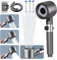 High Pressure Shower Heads, Hard Water Shower Pro Head with 1.5m Shower Hose and Shower Stand, 4 Mode Handheld Powerful Shower Head with Pause Switch, Massage Filter Showerhead, Grey