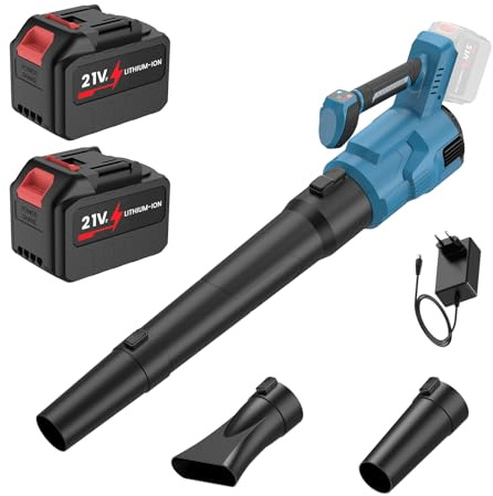 Akku Laubbläser, Laubbläser mit 2 x 4,5Ah Akkus und Ladegerät, 240KM/H Luftgeschwindigkeit, 3 Windgeschwindigkeiten, 2 Arten von Düsen, Bürstenlose Motor, für Garten, Laub, Staub & Schnee