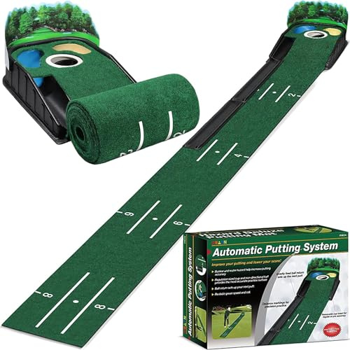 Golf putting trainer, 275 cm, tappetino portatile con ritorno automatico della palla, putting green, adatto per casa, ufficio e uso esterno, migliora la precisione di messa e il livello di abilità.