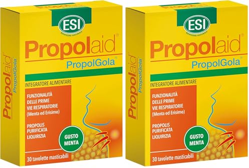 ESI - Propolaid Tavolette Masticabili, Caramelle Gola Gusto Menta con Propolis, Allevia le Infiammazioni del Cavo Orale, Contrasta Sintomi da Raffreddamento, Senza Glutine e Vegetariane, 30 Tavolette