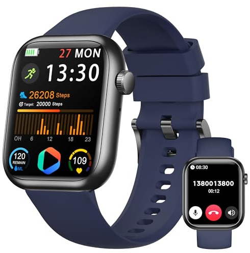 Smartwatch Damen Herren, 1.83 HD Fitness Tracker mit Schrittzähler/Blutdruckmessung/Pulsuhren/Telefonfunktion, Schlaftracker, 120+ Sportmodi, IP68 Wasserdicht Fitnessuhr&Sportuhr für Iphone Android