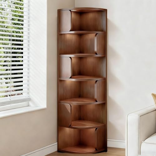 Étagère d'angle sur Pied à 6 Niveaux, Bibliothèque d'angle en Bois, Armoire de Rangement Triangulaire, Vitrines Ouvertes pour Chambre à Coucher ou Salon, 40×40×176cm