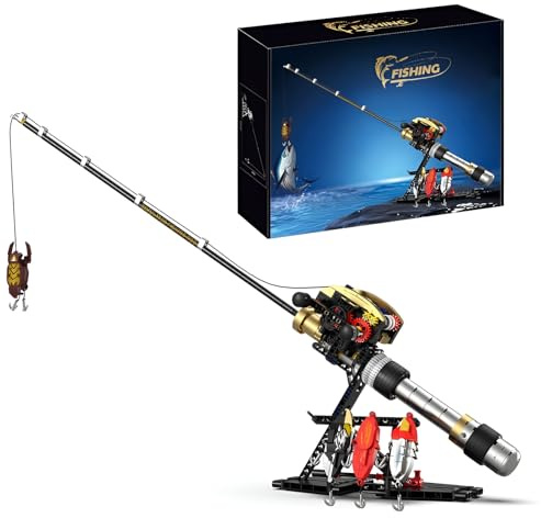Techick Fishing Rod Building Set-425PCS, Hand-cranked Mechanical Retractable Fishing Reel & Hook Bricks Kit, Angling Tackle Construction Toy for Adults Teens, Gifts for Fish & Hobby Enthusiasts