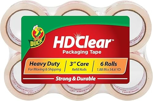 Duck HD Clear Packing Tape | Parcel Tape 6 Rolls 48 mm x 50 m, Heavy Duty Packaging Tape Strong for Moving House, Packing Parcels, Cardboard Boxes & Carton Packaging Tape