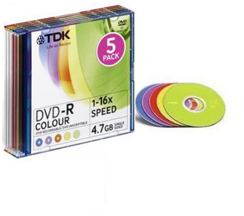 Tdk DVD-R Colour 1-16 Speed 4.7GB 2 Packs of 5 discs