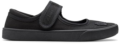 Clarks Girls Hopper Go Ballet School Shoes, Black Fabric, 13 UK Child Wide
