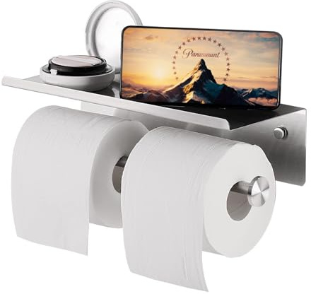 YUMORE Toilet Paper Holder with Shelf, Double Roll Holder, Brushed Nickel