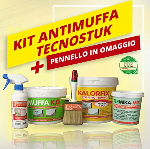 Kit Antimuffa TECNOSTUK - 1 Contro Muffa ml. 250 + 1 Muffa KO lt. 3 + 1 Kalorfix lt. 5 + 1 Termi KA Mix lt. 1 + Pennello Omaggio