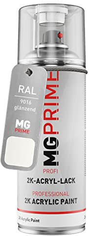 MG PRIME RAL 9016 Blanc signalisation/Traffic white brillant acrylique bombe aérosol 2C 400ml séchage rapide