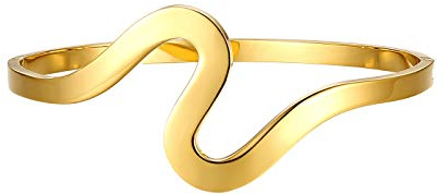 JewelryWe Schmuck Damen Armreif Einfache Glänzende Wellen Charm Edelstahl Manschette Armband Armspange mit Gravur für Frauen Mädchen Gold