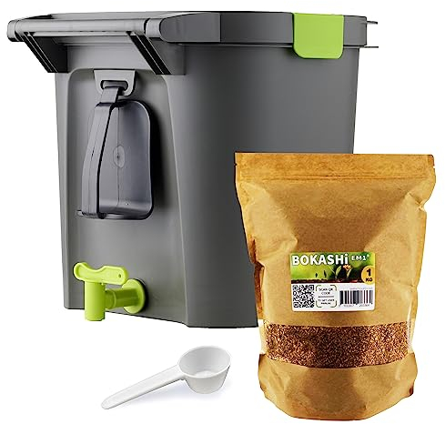 Bokashi Confort 14 litros, compostador orgánico de Alta Gama con compactador y activador de fermentación 1kg | Kit Completo