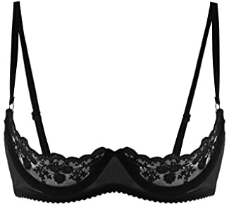 Mufeng Femme Soutien-Gorge Bra Ouvert Redresse-Seins Sexy Brassière Dentelle Push Up Lingerie Bralette Floral Transparent Haut de Nuisette Clubwear S-5XL Noir 5XL