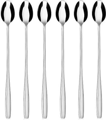 GRÄWE Lot de 6 cuillères à long drink 22,5 cm – Cuillères à cocktail extra longues en acier inoxydable poli, passe au lave-vaisselle