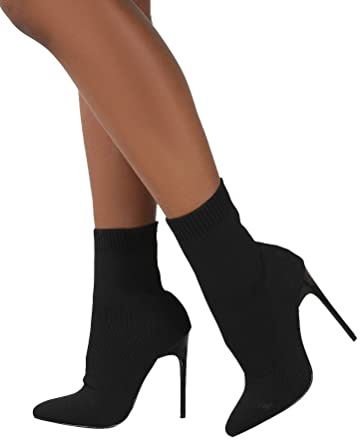 ticticlily Femmes Bottes à Talons Hauts Automne et Hiver Mode Confortable Bout Pointu Talons Hauts Bottes Longues Stretch Tricot Bottines pour Talon B Noir 37 EU