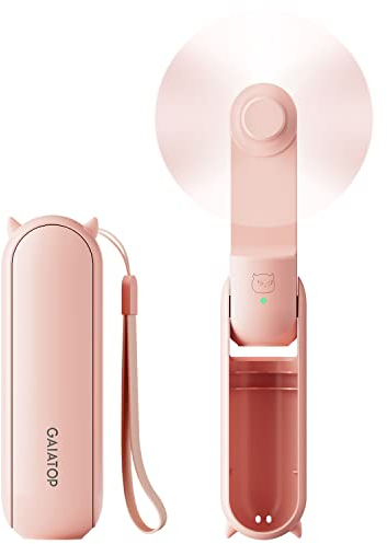 GAIATOP Mini ventilateur pliable 3 en 1 batterie externe rechargeable USB temps de refroidissement 17 h design poche voyage, concert, maquillage de cils