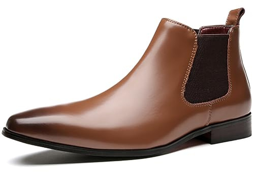 QAXZESA Bottes Chelsea en cuir pour hommes, bottines à enfiler, bottines classiques de travail de mariage pour homme,Brown-42
