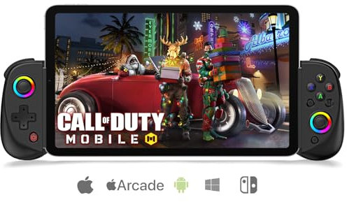 Game Controller for iPad/iPhone, Mobile Wireless Gamepad for Tablet, Bluetooth RGB Telescopic Joystick for Android/iOS/PC/Smart Phones for 13-25cm Perfect works for COD/Genshin, Direct Play-Black