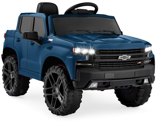 Best Choice Products 12V Licensed Chevrolet Silverado Ride On Truck, Electric Car Toy w/Parent Remote Control, Truck Bed Storage, Bluetooth Speaker, LED Lights, 2.5 MPH Max Speed - Blue