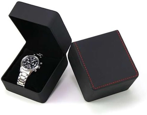 Generico YekouMax Porta Orologi Uomo, Custodia per Orologio in Pelle PU, Scatola Regalo con Cuscino per la Maggior Parte Degli Orologio, Scatola Orologi per Regalo uomo donna (Linea Rossa Nera Opaca)