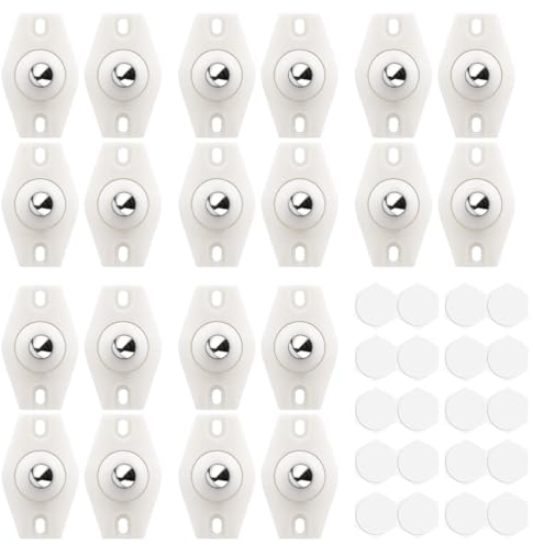 20 Piezas Mini Giratoria de Ruedas, Ruedas Giratorias Autoadhesivas Ruedas Electrodomésticos Pequeños 360°Ruedas Silenciosas para Cubos de Basura, Cubos de Almacenaje, Muebles Pequeños, Blanco