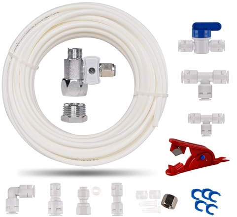 ilauke Tubo de Suministro de agua de 15m,Kit de Conexión Universal para Manguera de Suministro de Agua 1/4 con Kit de Accesorios de Conector para Frigoríficos Samsung de Estilo Americano