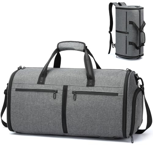 Laripwit Borsone porta abiti da viaggio, convertibile zaino per indumenti da uomo e donna, 3 in 1, con scomparto per scarpe, per il fine settimana e lavoro, 50 l, grigio