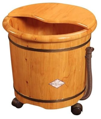 REIFOR Foot Bath Pedicure Bowl Wooden Barrel Foot Spa Wood Bucket For Pedicure Foot Bath Spa Tub With Wheel And Lid For Soaking Foot Bath Bowl Foot Basin