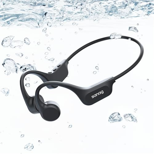 SANAG B60 Bone Conduction Headphones, Built-in 64GB Memory Open Earphones, IPX8 Waterproof Swimming, 10H Playtime, Sport Underwater Headphones for Gym Running Cycling(Black)