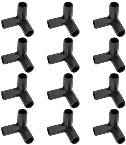 M METERXITY 12 Pièces 11mm Connecteurs de Construction de Cadre de Serre, Raccord de Tuyau à Angle Droit 3 Voies pour Treillis de Raisin/Abri Solaire, Accessoires de Serre [Noir]