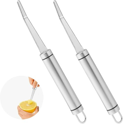 Confezione da 2 coltelli per pompelmo in acciaio inossidabile, pelapatate curvo con bordo seghettato, pelapatate da cucina con manico lungo, per kiwi, mango, dessert, mela, utensili da cucina