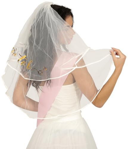 FIESTAS GUIRCA | Bride To Be slöja (70 cm) – pannband för möhippa och festevenemang – maskeradtillbehör för vuxna kvinnor – perfekt för svensexa – vit