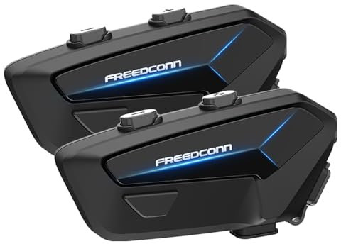 FreedConn FX PLUS Motorcycle Mesh Intercom 16 Persons 1Miles /1600 Meters Communication Device Motorbike Intercom Talk While Listening to Music One Touch Pairing IP67 Waterproof Universal Pairing 2PCS