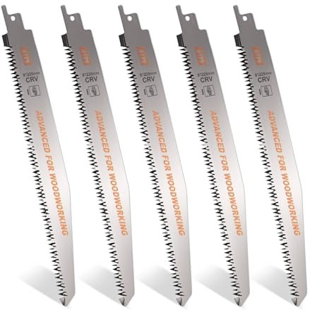 Säbelsägeblätter, 5 Stück 225mm Ersatzsägeblatt Set aus CRV für Holz, 18TPI Sägeblatter Säbelsäge zum Schneiden von Metall, Holz mit Nägeln, Kunststoff für schnelle und saubere Schnitte