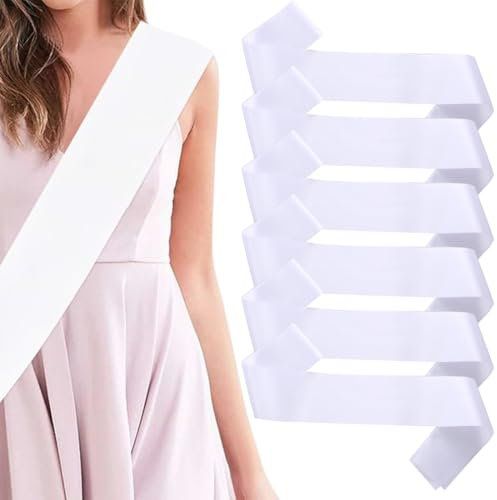 Lot de 6 écharpes de fête blanches, écharpes vierges, parfaites pour les décorations de mariage, enterrement de vie de jeune fille, douche nuptiale, fête d'anniversaire, remise de diplôme.