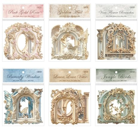 Juego de pegatinas decorativas con marco de scrapbook, 60 unidades vintage para marco de fotos, pegatinas para ventana para hacer tarjetas, funda para teléfono móvil
