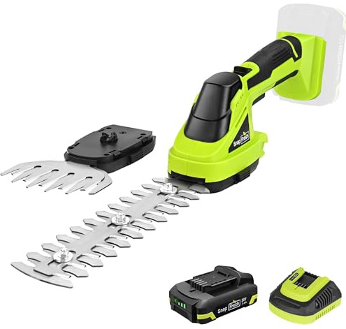 SnapFresh 20V Cordless Hedge Trimmer, 2-in-1 Electric Shrub Trimmer, 8.67 Hedge Blade & 4.72 Grass Shears, 2.0Ah Battery & Fast Charger Included, Handheld Bush Trimmer for Garden, Lawn & Yard