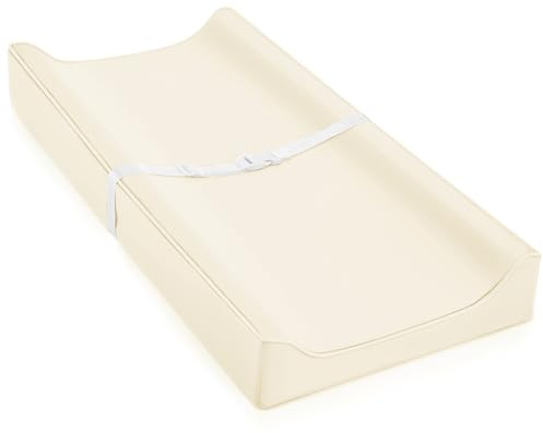 Vegan Leather Changing Pad Cover with Zipper - 31X 16 - Waterproof Wipeable, Extra Thick & Portable & Non-Slip Diaper Mat - Fits Standard Changing Tables (Beige)