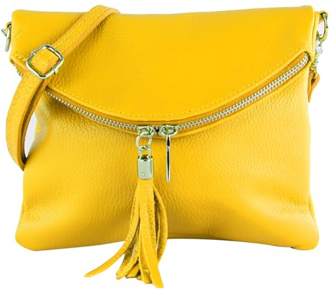 modamoda de T07L / T139L Damen Leder kleine Umhängetasche 2 Modelle handmade in Italy (T139L Sonnengelb)