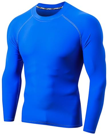 LAFROI Camiseta de Manga Larga para Hombre, protección Solar UPF 50+, de compresión, BJJ, para natación, protección contra erupciones Blue Size LG