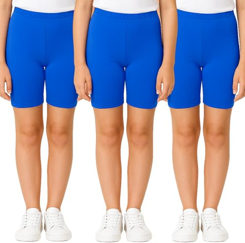 PopCouture Pack of 3 - Girls Premium Activewear Gymnastics Sports Cycling Shorts 7-8 Years Royal Blue