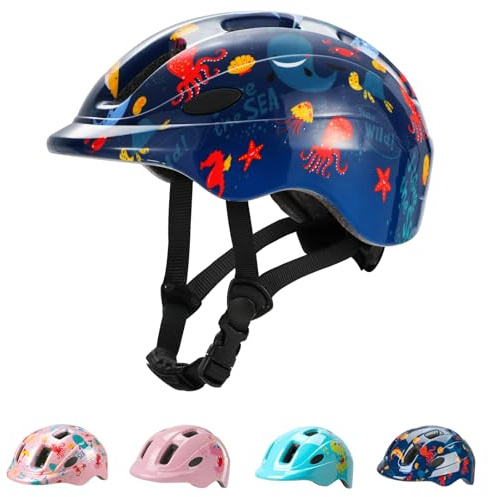 Favoto Kids Children Bike Helmet - CE Certified Lightweight Adjustable Toddler Bike Helmet for Girls Ages 3-5 Size S (48-52 cm) Blue Ocean Design for Scooter Cycling and Outdoor