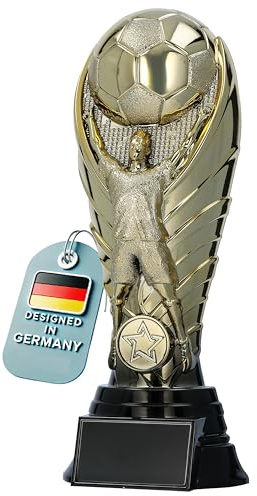 Larius Premium Fußball Pokal 25 cm (Gewicht: 1,2 kg) – schwere Trophäe in Gold mit/ohne Wunschgravur | Edler Siegerpokal für Champions, Turniere & Vereine – F1 (ohne Wunschtext, XL)